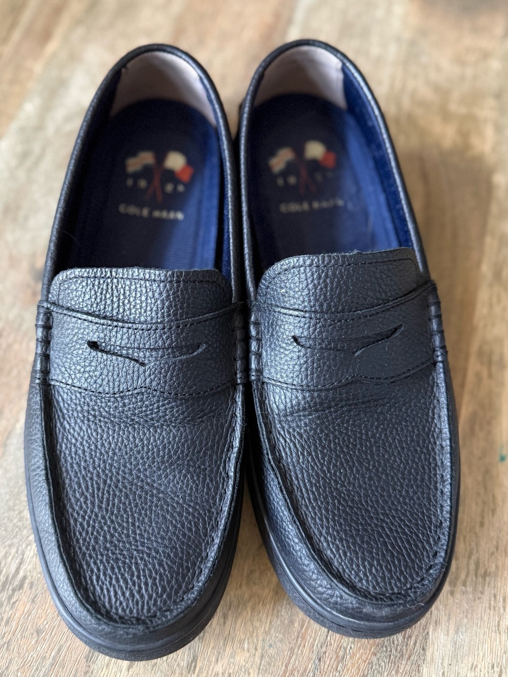 Cole Haan Men's Nantucket Penny Loafers in Black Pebble Leather - Size 9